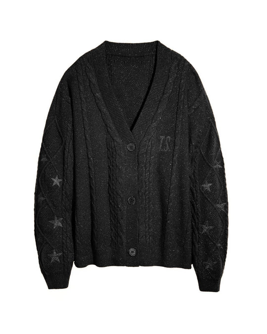 Damen Strickcardigan mit Zopfstrick, Stern‑Stickerei und Glanzfäden Nord Taschen