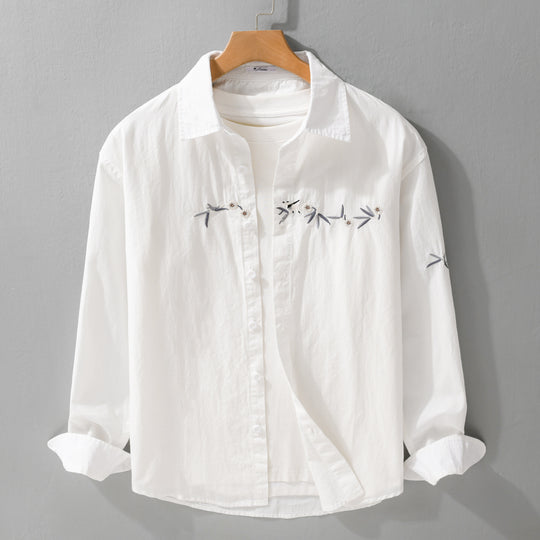 Damen Lockeres besticktes Baumwoll-Overshirt mit Kentkragen und Layering‑Detail Nord Taschen