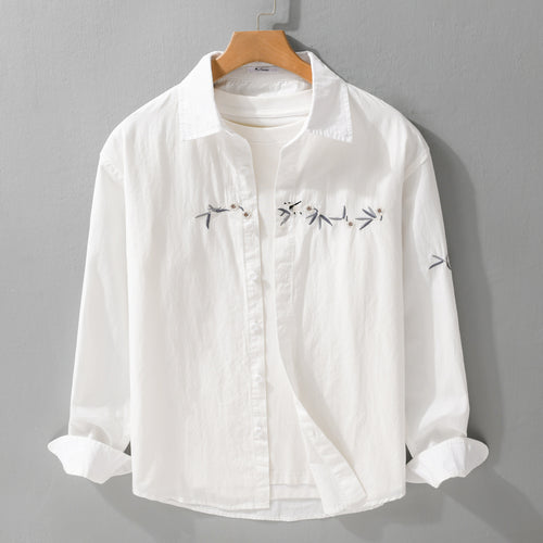 Damen Lockeres besticktes Baumwoll-Overshirt mit Kentkragen und Layering‑Detail Nord Taschen