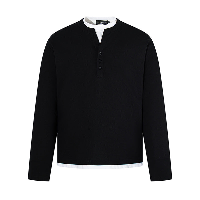 Herren Langärmeliges Henley-Layer-Shirt mit kontrastierendem Innenkragen und modernem Regular-Fit Nord Taschen