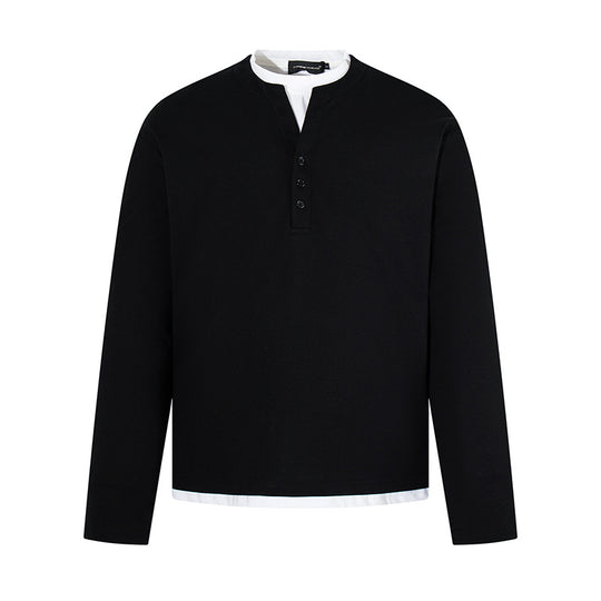 Herren Langärmeliges Henley-Layer-Shirt mit kontrastierendem Innenkragen und modernem Regular-Fit Nord Taschen