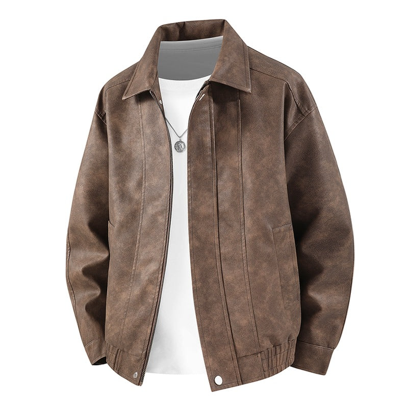 Herren Kurz geschnittene Kunstlederjacke im Vintage‑Look mit Hemdkragen & durchgehendem Reißverschluss Nord Taschen