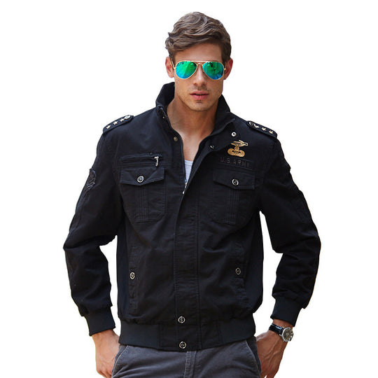 Herren leichter Canvas-Fieldblouson im Pilotenstil mit Schulterpatten und Multifunktions-Taschen Nord Taschen