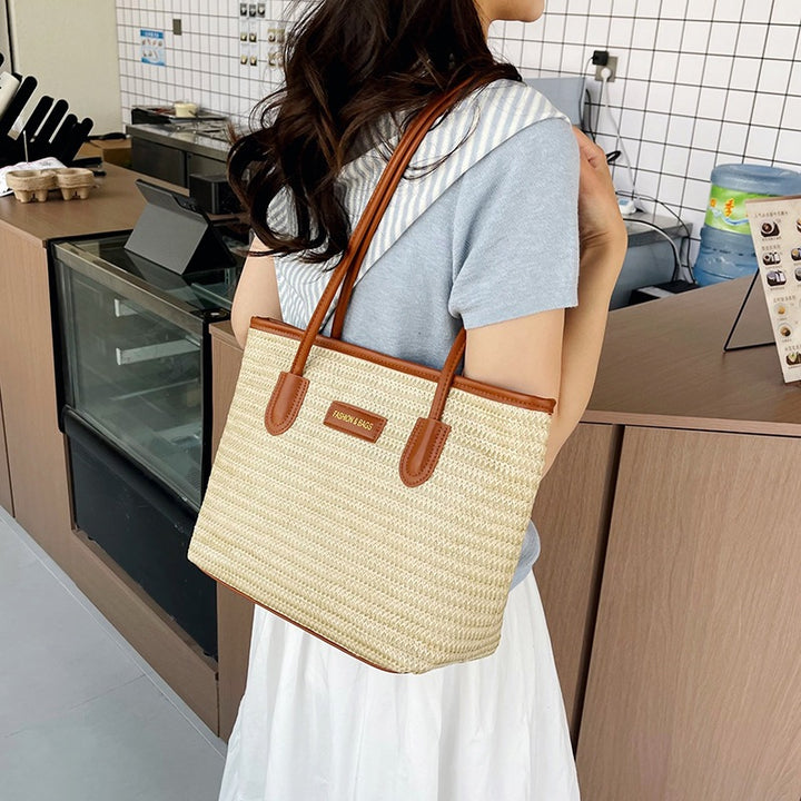 Damen Strandtasche aus hochwertigem Stroh mit eleganten Lederakzenten Nord Taschen