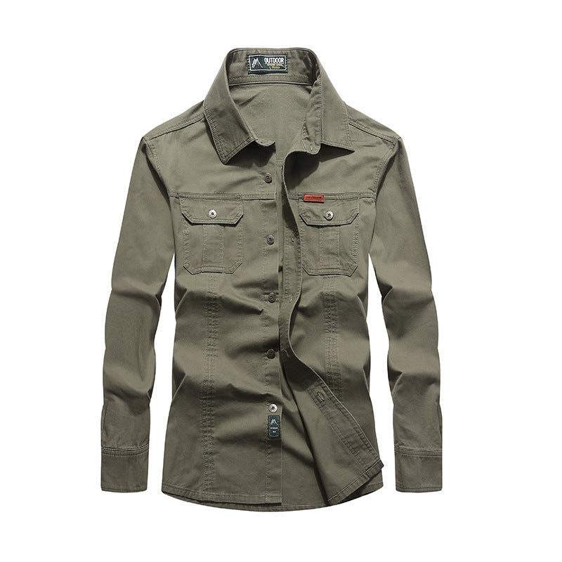 Herren robustes Canvas-Overshirt mit Brustpattentaschen, Hemdkragen und Utility-Details Nord Taschen