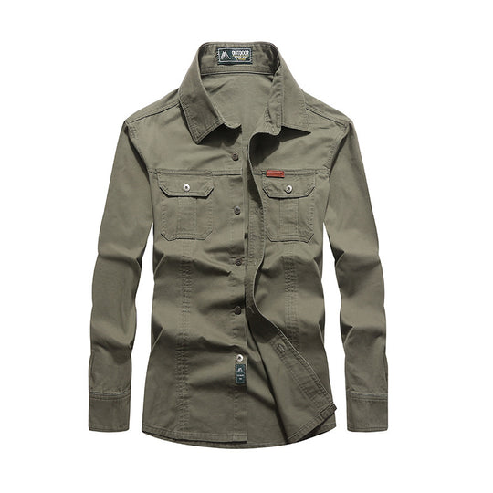Herren robustes Canvas-Overshirt mit Brustpattentaschen, Hemdkragen und Utility-Details Nord Taschen