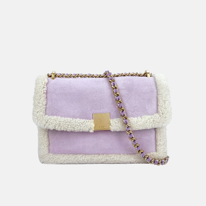 Damen schicke Handtasche aus Wildleder mit Wollbesatz Nord Taschen