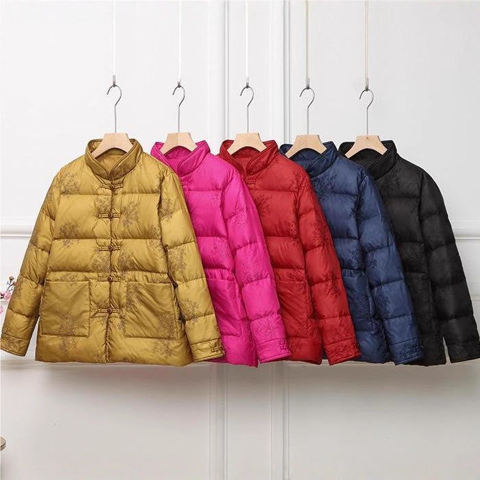 Damen wattierte Steppjacke mit Stehkragen und traditioneller Knopfleiste Nord Taschen