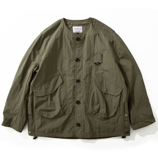 Herren Kragenlose Utility-Fieldjacke mit Pattentaschen und Kordelzug Nord Taschen
