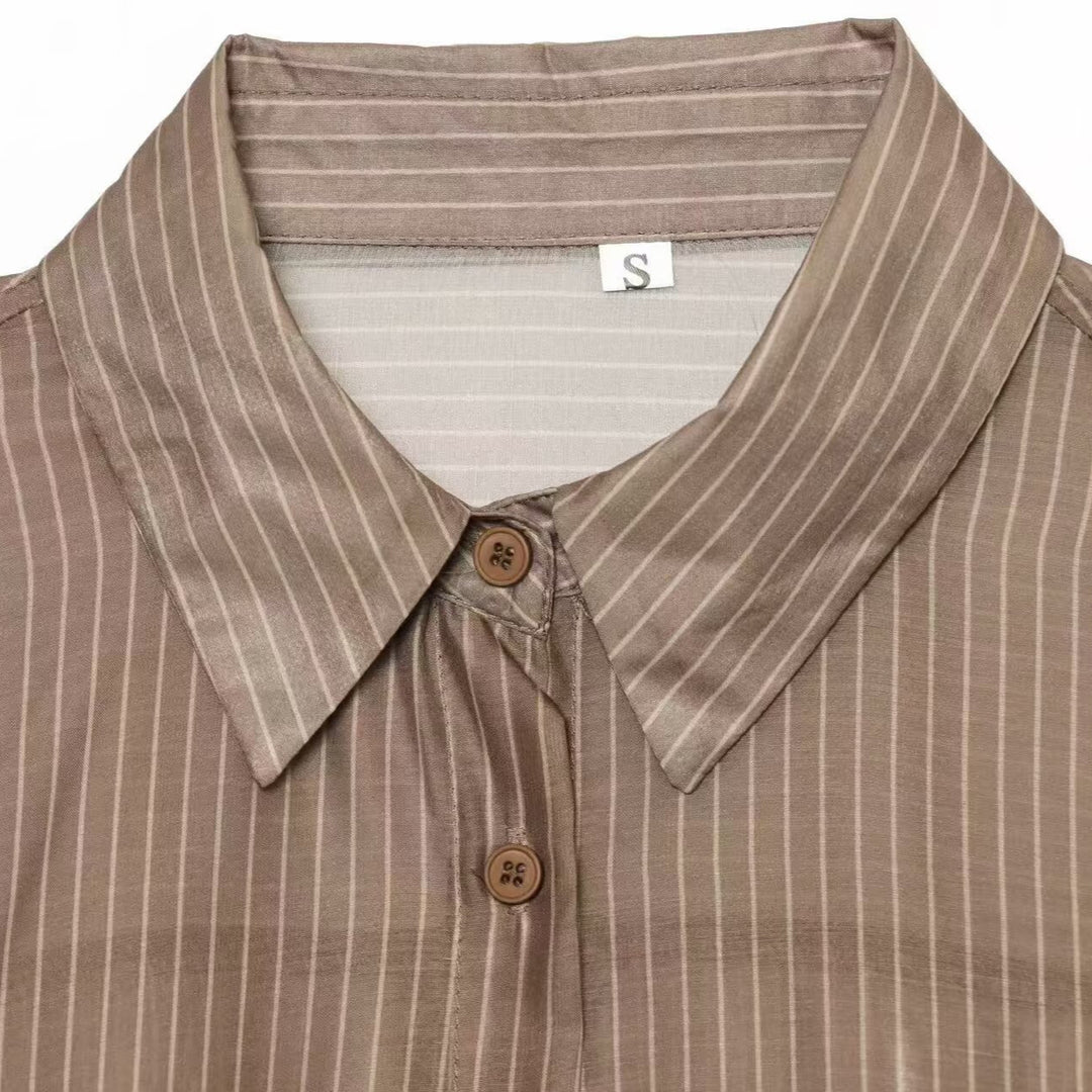 Damen Nadelstreifen-Seidenoptik-Bluse mit seitlicher Knotendetail Nord Taschen