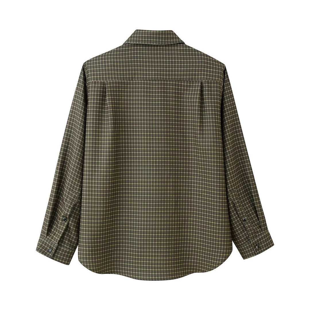 Damen Oversize-Karo-Hemd mit Brusttasche und abgerundetem Saum Nord Taschen