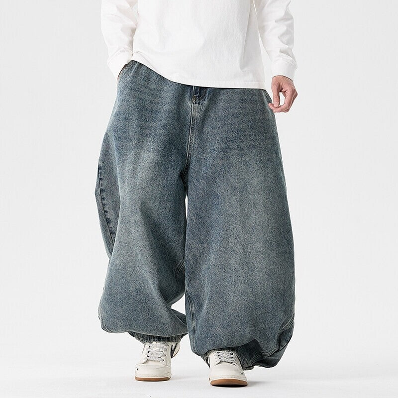 Herren extremweit geschnittene Baggy-Jeans mit tiefem Schritt und ballonförmigem Saum Nord Taschen
