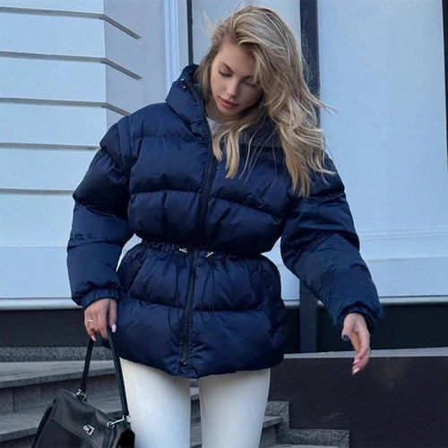 Damen Wattierte Kapuzen‑Steppjacke mit Taillen‑Kordelzug und Boxy‑Ärmeln Nord Taschen