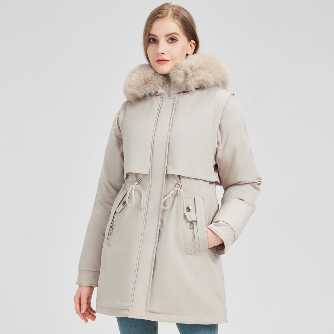 Damen nan taillierter Funktionsparka mit asymmetrischer Frontblende, verstellbarem Tunnelzug und windschützendem Stehkragen Nord Taschen