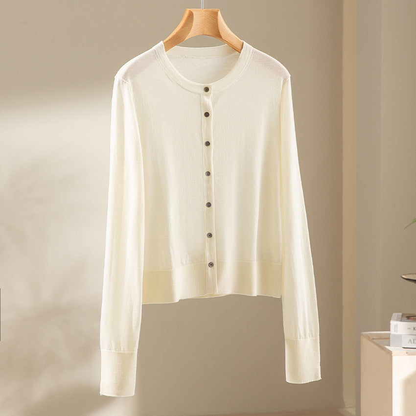 Damen Leichter Feinstrick-Cardigan im Cropped‑Schnitt mit Rundhals und durchgehender Knopfleiste Nord Taschen