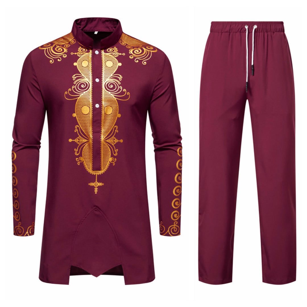 Herren Lange Tunika mit Stehkragen und goldverziertem Ornament Nord Taschen