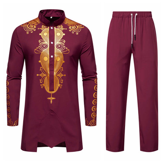 Herren Lange Tunika mit Stehkragen und goldverziertem Ornament Nord Taschen