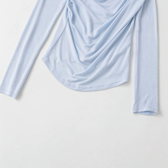 Damen Wasserfallkragen Langarmshirt mit Drapierung und taillierter Wickeloptik Nord Taschen
