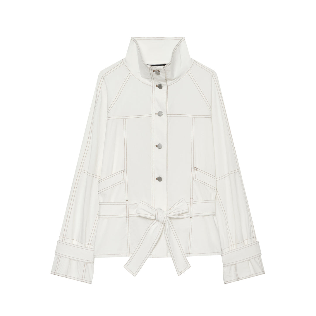 Damen Cropped Utility‑Jacke mit Stehkragen, Taillenband und sichtbaren Ziernähten Nord Taschen