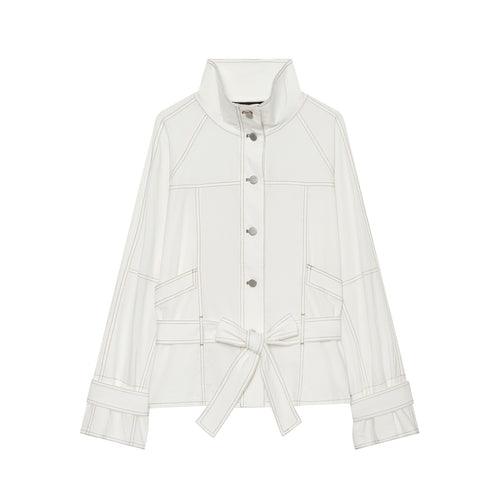 Damen Cropped Utility‑Jacke mit Stehkragen, Taillenband und sichtbaren Ziernähten Nord Taschen