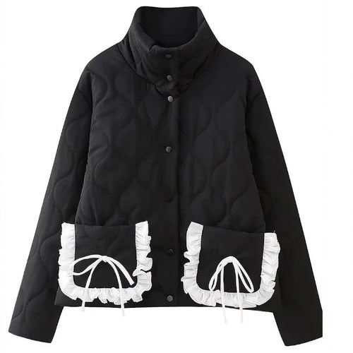 Damen gesteppte Kurzjacke mit Stehkragen und Volant‑Taschen Nord Taschen