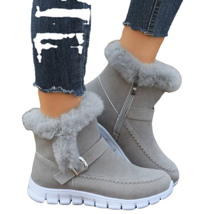 Damen Gefütterte kurze Suede‑Stiefeletten mit Kunstfellkragen, seitlichem Reißverschluss und sportlicher Profilsohle Nord Taschen