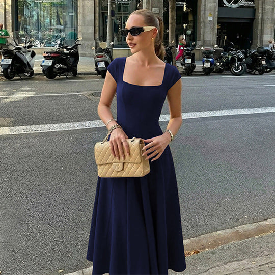 Damen Elegantes Maxikleid mit quadratischem Ausschnitt und fließendem Rock