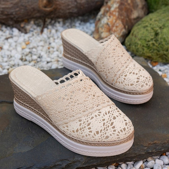 Damen nan gehäkelte Plateau-Slipper mit Jute-Details und Memory-Fußbett Nord Taschen