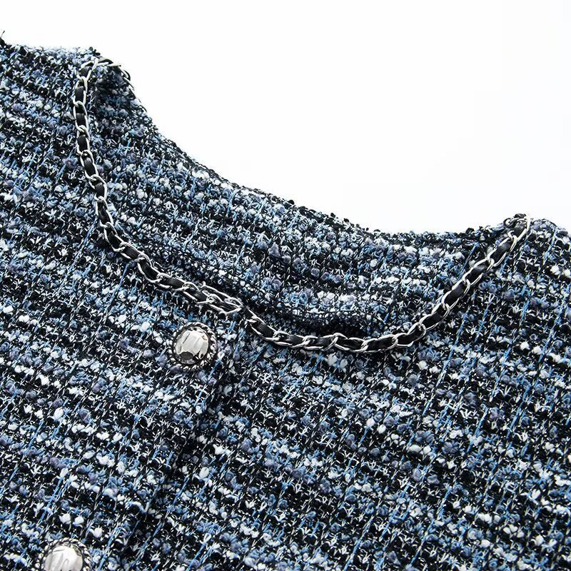 Damen Bouclé-Shorts-Overall mit taillierter Silhouette, Knopfleiste und Zierkette Nord Taschen