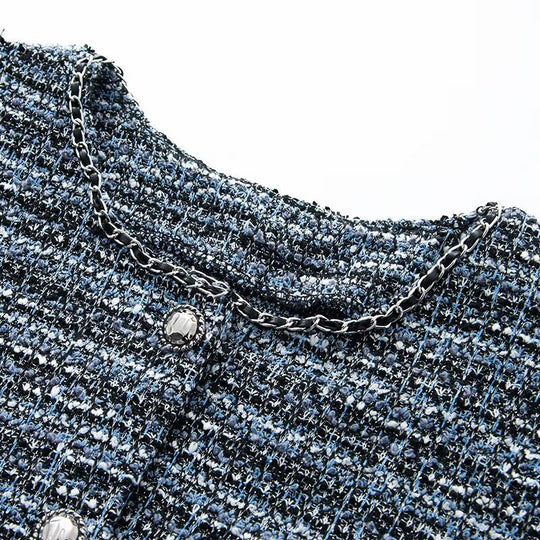 Damen Bouclé-Shorts-Overall mit taillierter Silhouette, Knopfleiste und Zierkette Nord Taschen
