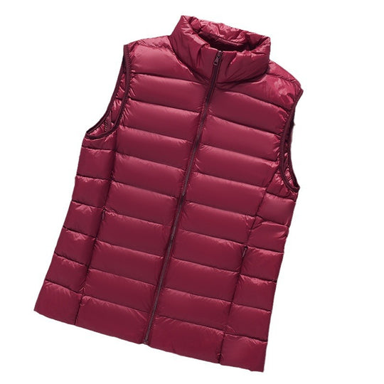 Damen Leichte gesteppte Daunenweste mit Stehkragen und Reißverschluss Nord Taschen