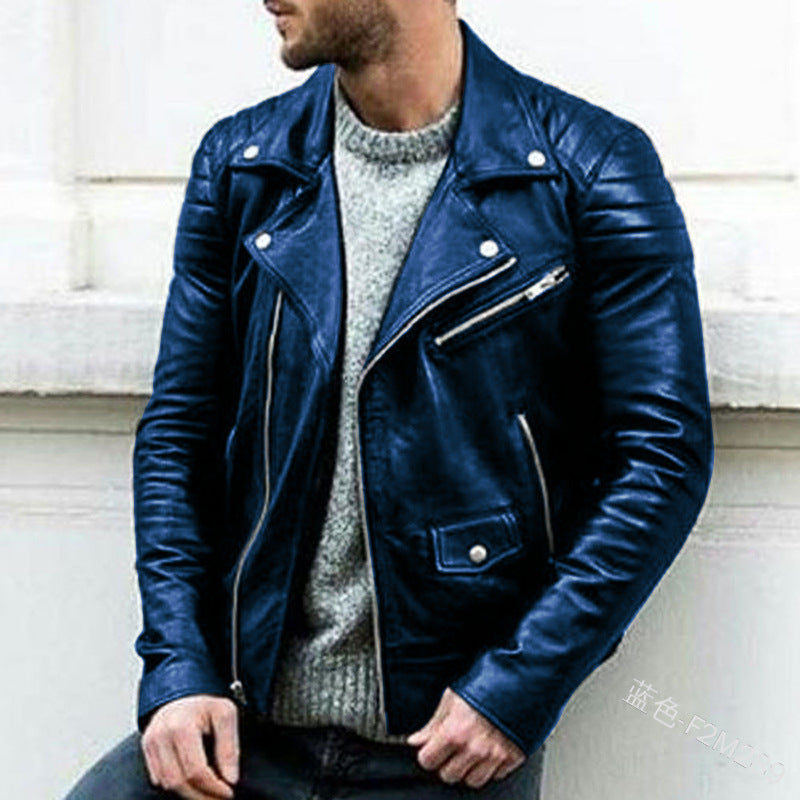 Herren Biker-Lederjacke mit asymmetrischem Reißverschluss und gesteppter Schulterpartie Nord Taschen
