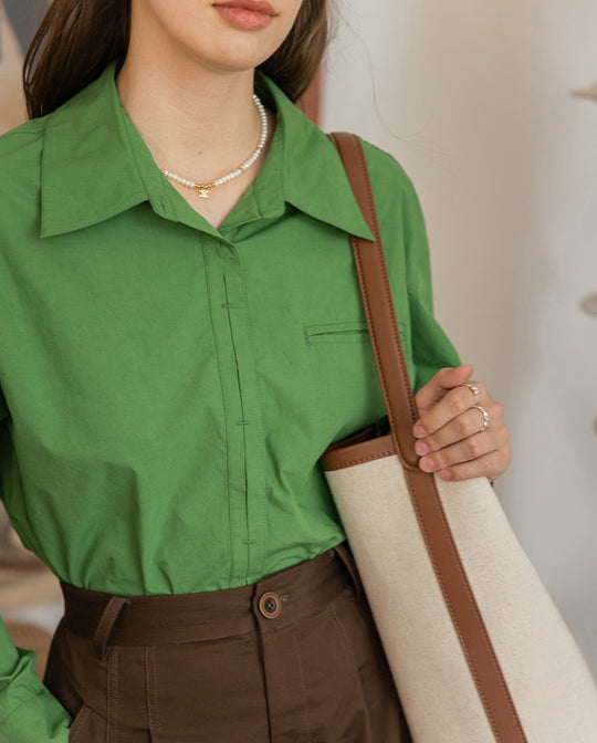 Damen Oversized Hemdbluse mit Brusttasche Nord Taschen