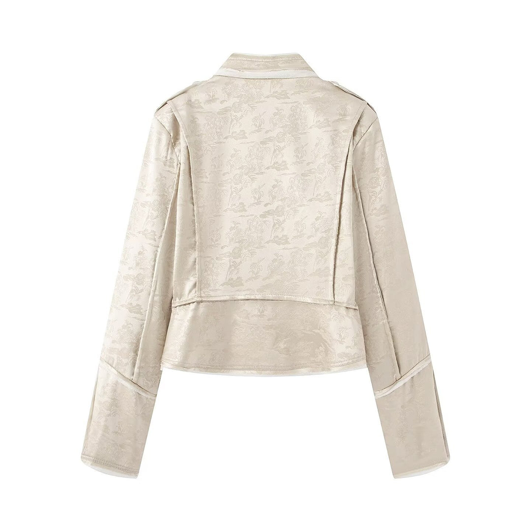 Damen Ornamentale Militärjacke aus Jacquard mit asymmetrischer Zierknopfleiste Nord Taschen