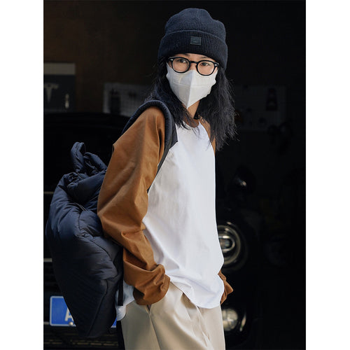 Damen Oversized Raglan-Langarmshirt mit Kontrastärmeln Nord Taschen