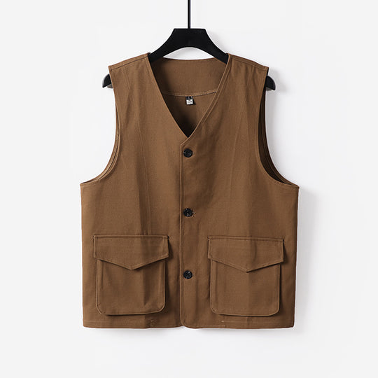 Herren Utility-Weste mit V-Ausschnitt, Knopfleiste und aufgesetzten Klappentaschen Nord Taschen