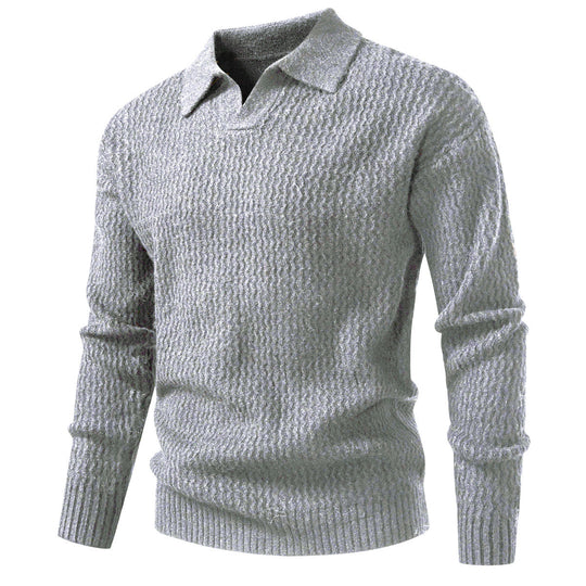 Herren Polokragen-Feinstrickpullover mit strukturierter Wellenoptik und geripptem Saum Nord Taschen
