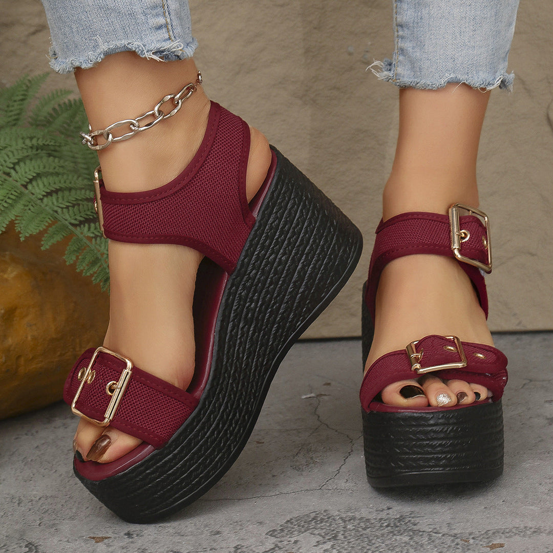 Damen Keil-Sandalen mit verstellbarem Riemen und exquisitem Bast-Design