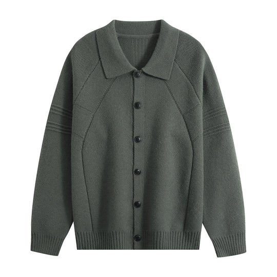 Herren Strickcardigan mit Hemdkragen, Raglanärmeln & geripptem Saum Nord Taschen