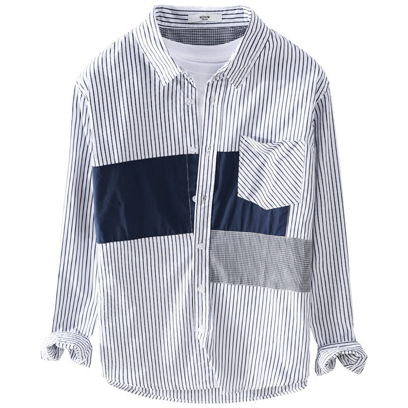 Herren Gestreiftes Overshirt mit Farbblock‑Einsätzen und aufgesetzter Brusttasche Nord Taschen