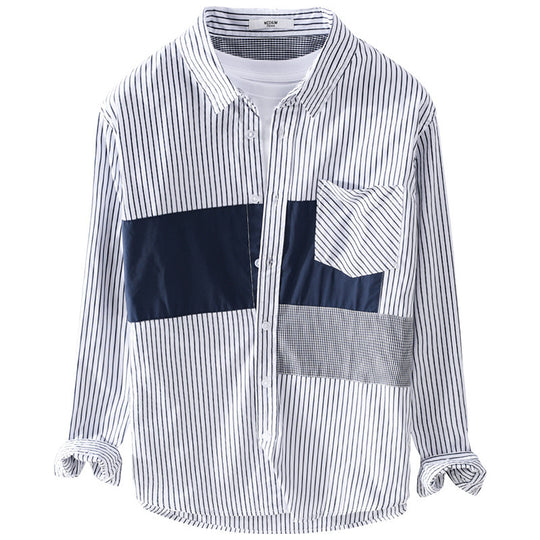 Herren Gestreiftes Overshirt mit Farbblock‑Einsätzen und aufgesetzter Brusttasche Nord Taschen