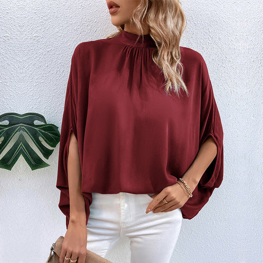 Damen Bluse mit Stehkragen und seitlichen Schlitzen