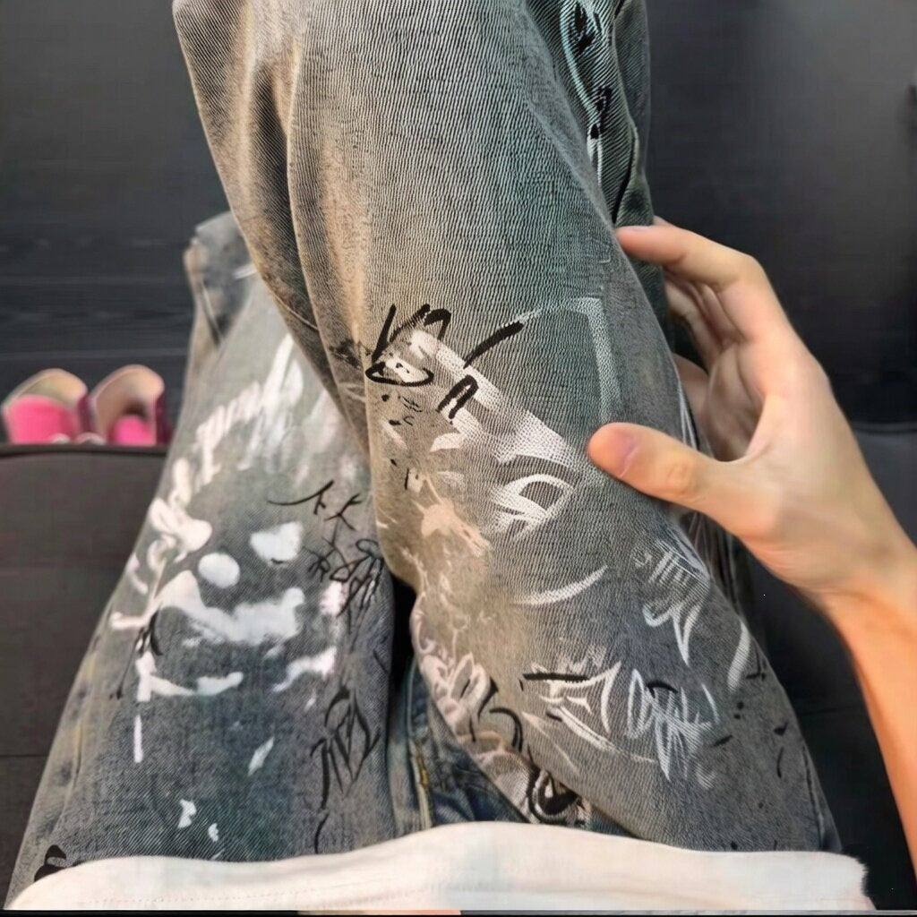 Damen Modische Ripped Skinny Jeans mit kreativen Grafiken Nord Taschen
