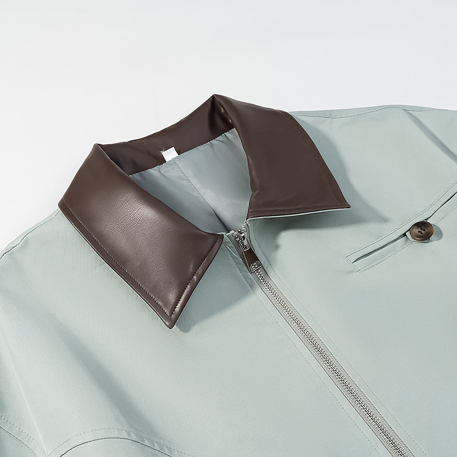 Damen Kurze Lederoptik-Blousonjacke mit Kontrastkragen und Reißverschluss Nord Taschen