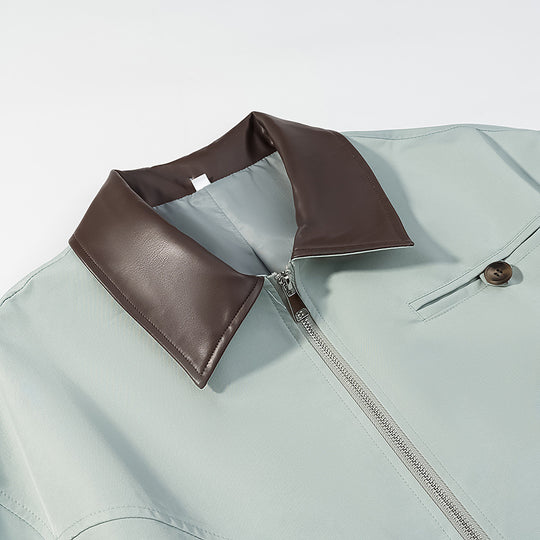 Damen Kurze Lederoptik-Blousonjacke mit Kontrastkragen und Reißverschluss Nord Taschen