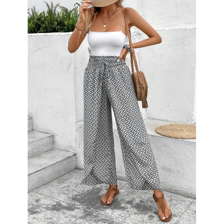 Damen weite Palazzo-Hose mit elastischem Bund und angesagtem Muster