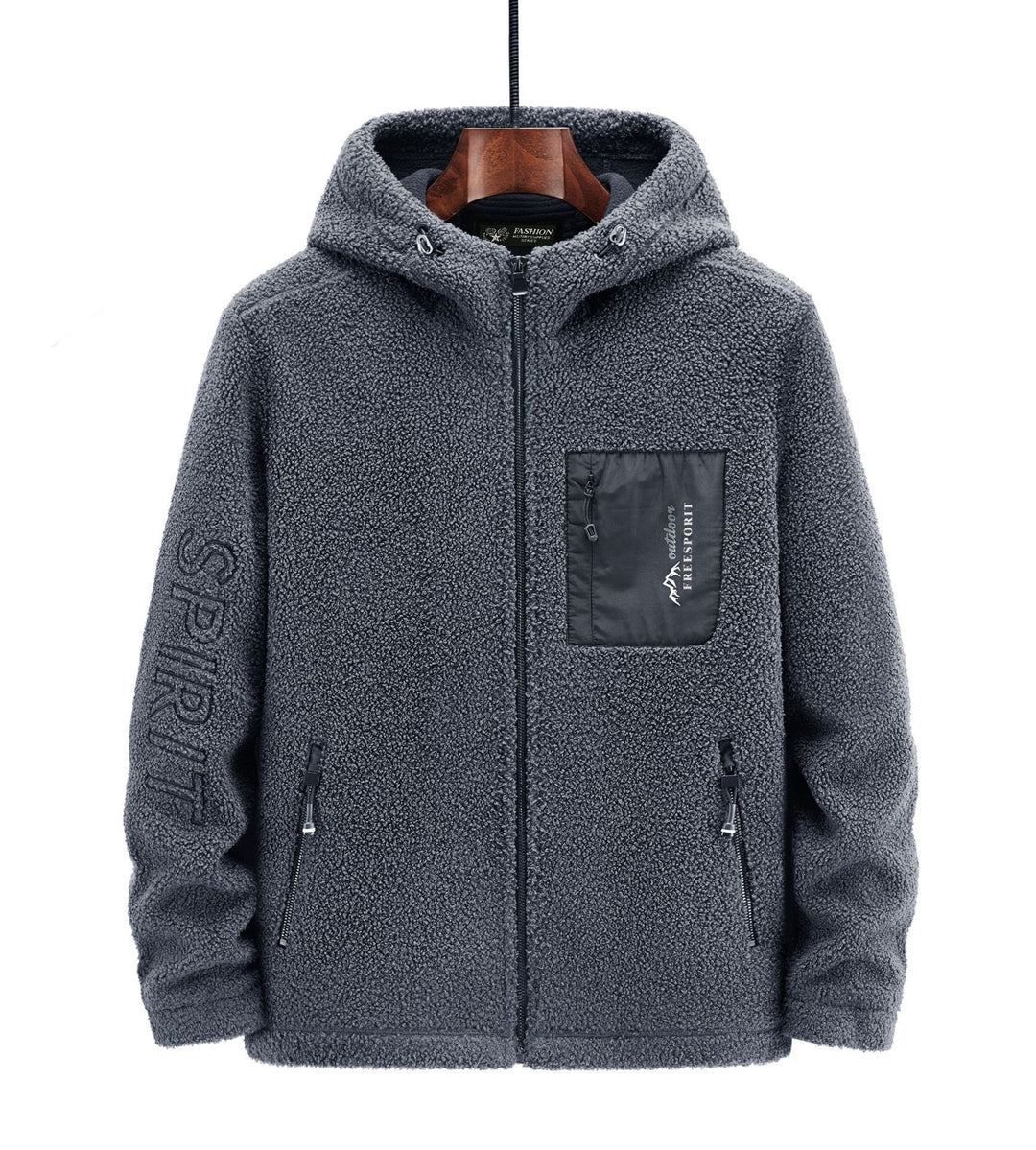 Herren Teddyfleece Kapuzenjacke mit Nylon-Brusttasche und Zwei‑Wege‑Reißverschluss Nord Taschen