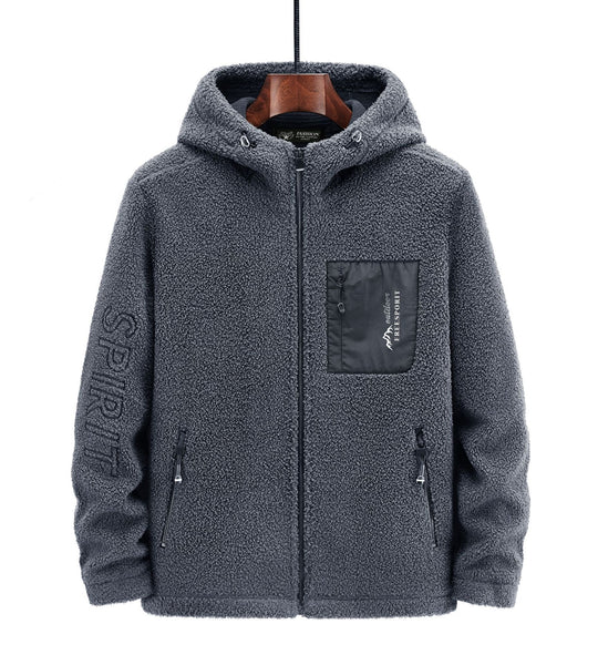 Herren Teddyfleece Kapuzenjacke mit Nylon-Brusttasche und Zwei‑Wege‑Reißverschluss Nord Taschen