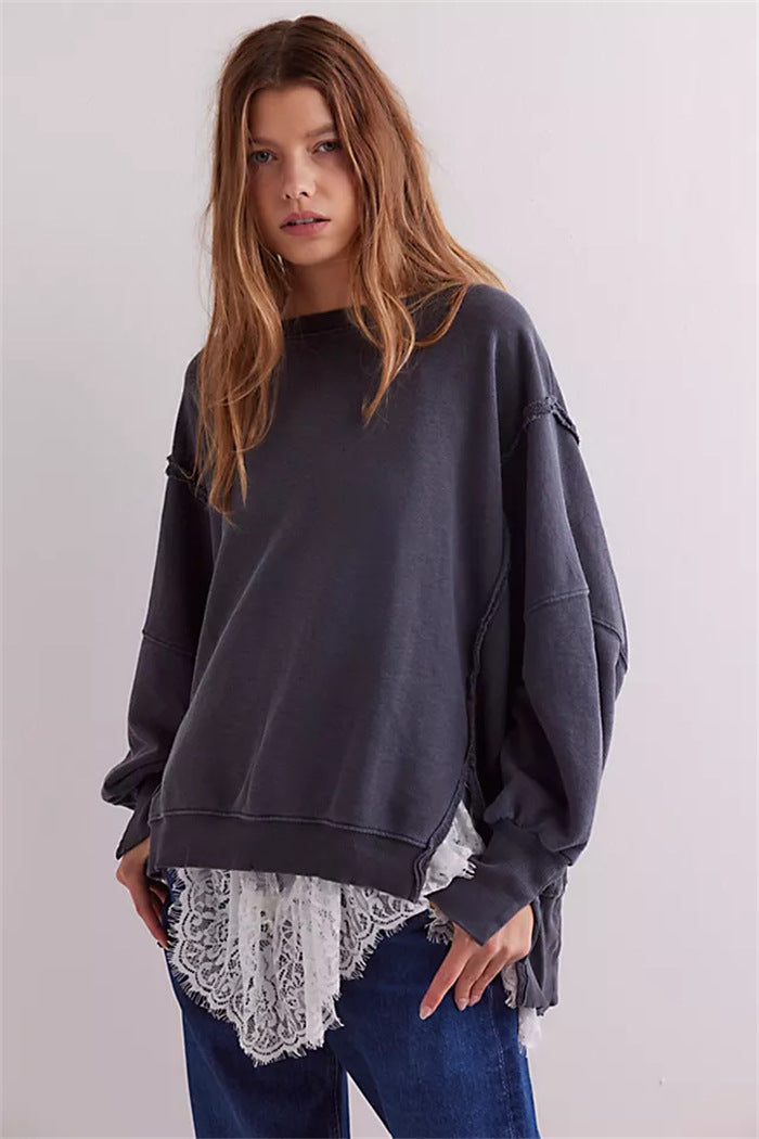Damen oversized Sweatshirt mit Ballonärmeln, offenen Saumnähten und seitlichen Schlitzen Vittorelli