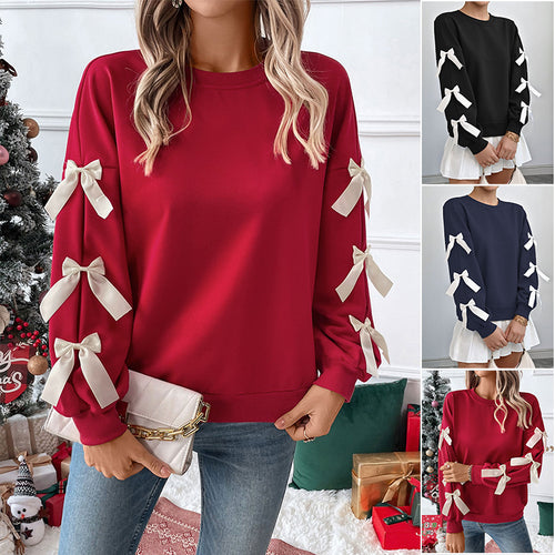 Damen Sweatshirt mit dekorischen Schleifen an den Ärmeln Nord Taschen